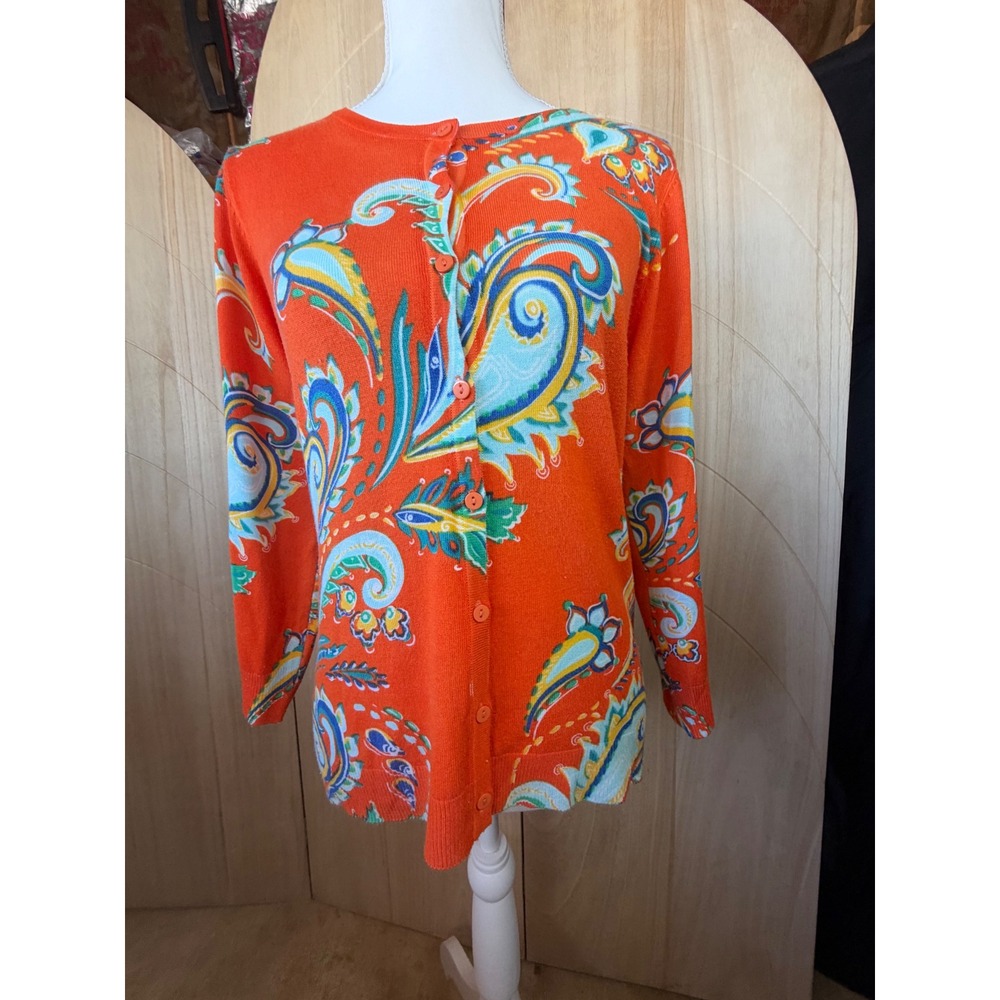 Jo Cardigan Small Orange Paisley Print Button Front Long Sleeve Boho Casual